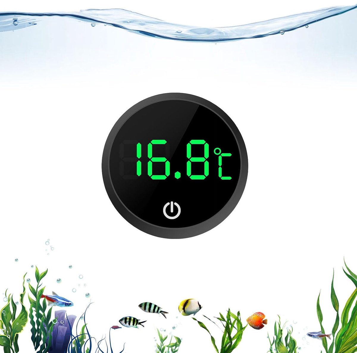 aquariumthermometer met led-display, lijmdesign en precisiesensor voor zoet- en zoutwateraquaria (mini, draadloos)