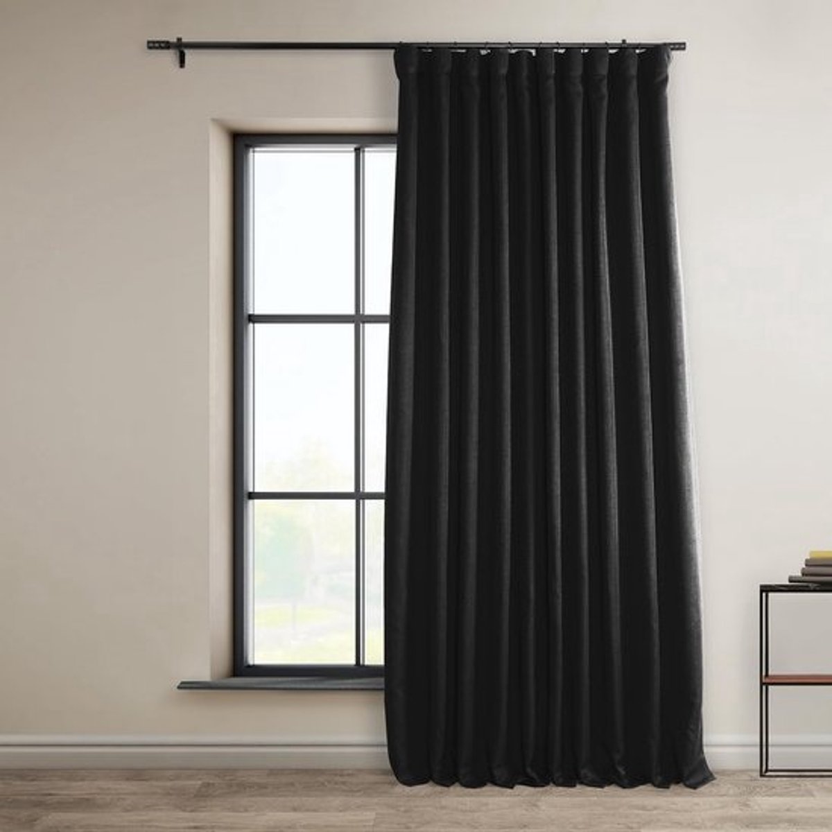 Extra Brede Verduisterende Gordijnen - Faux Linnen Structuur - 1 Stuk - 127 x 244 cm - Essentieel Zwart