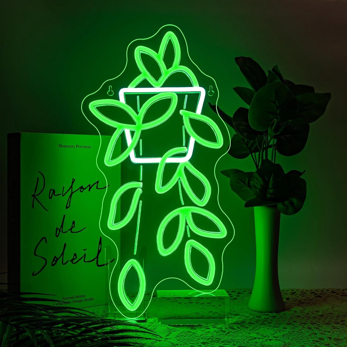 ineonlife Potted Pothos neonbord, klimop, potplant, led-bord, neonbord voor wanddecoratie, groene lichtborden voor slaapkamer, woonkamer, terras, tuin, plantenwinkel, bloemenwinkel