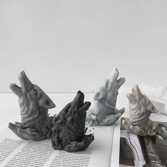 Wolf Kaarsvorm, siliconen, 3D-wolven, siliconen vorm voor fondant, sojawas, kaarsen, epoxyhars, zeep, gips, handwerk (B) — afbeelding 3