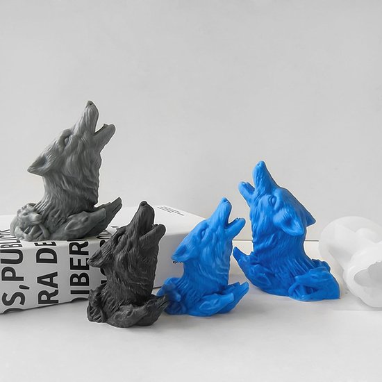 Wolf Kaarsvorm, siliconen, 3D-wolven, siliconen vorm voor fondant, sojawas, kaarsen, epoxyhars, zeep, gips, handwerk (B) — afbeelding 4
