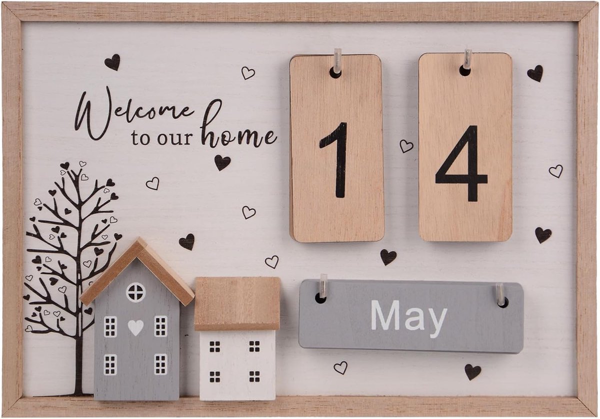 Houten kalender, rustieke decoratieve kalender van hout, tafelkalender