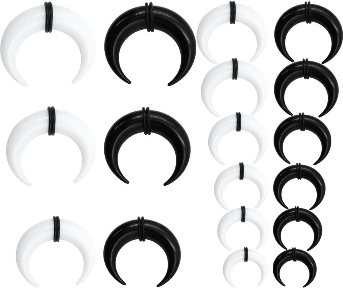 18 Stuks Expander Doorboorde Neusringen, Septum Buffalo Taper, acryl C Vorm Pincher Tapers voor Vrouwen Mannen Neus Oorkraakbeen
