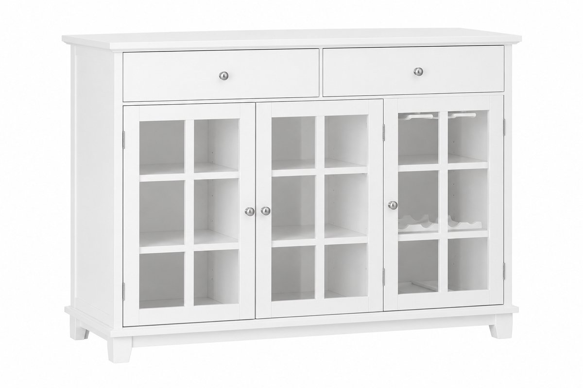 VILIMA - Buffetkast - Dressoir - Dressoirkast - Opbergkast - Kast wit - Keukenkast - Incl. wijnglashouders - 119x90x40 cm