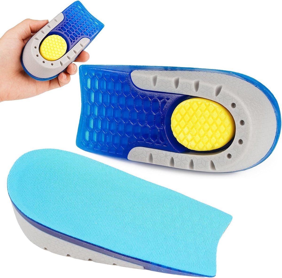 2 stuks unisex ademende onzichtbare verhoogde inlegzolen (blauw, 3,5 cm)