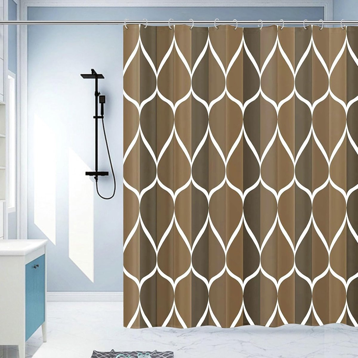 Douchegordijn voor in de badkuip, smal, 100 x 200 cm, schimmelwerend, met motief, bruin, badgordijn, douchegordijnen, waterdicht