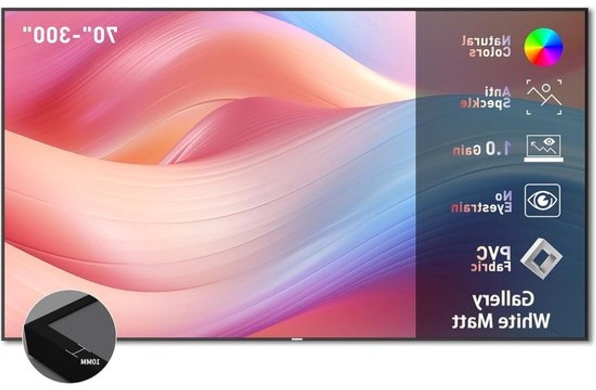 Projectiescherm Vast Frame - Projectiescherm Wit Mat - Thuisbioscoop Ervaring - 16:9 Beeldverhouding - 92 inch - Wit Mat