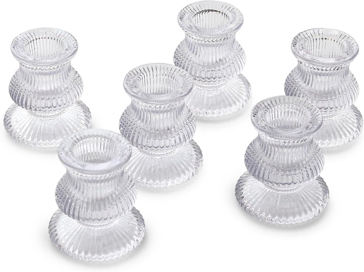 glazen kandelaar houders 6PCS Clear Vintage Taper Kaarsenhouders