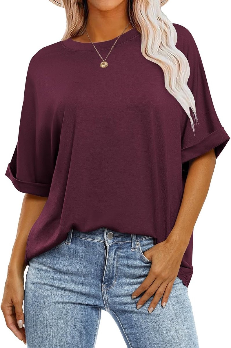 T-shirts voor Dames Korte Mouwen Ronde Hals Dames T-shirt Losse Pasvorm Effen Kleur Bovenstuk Zomer Tops