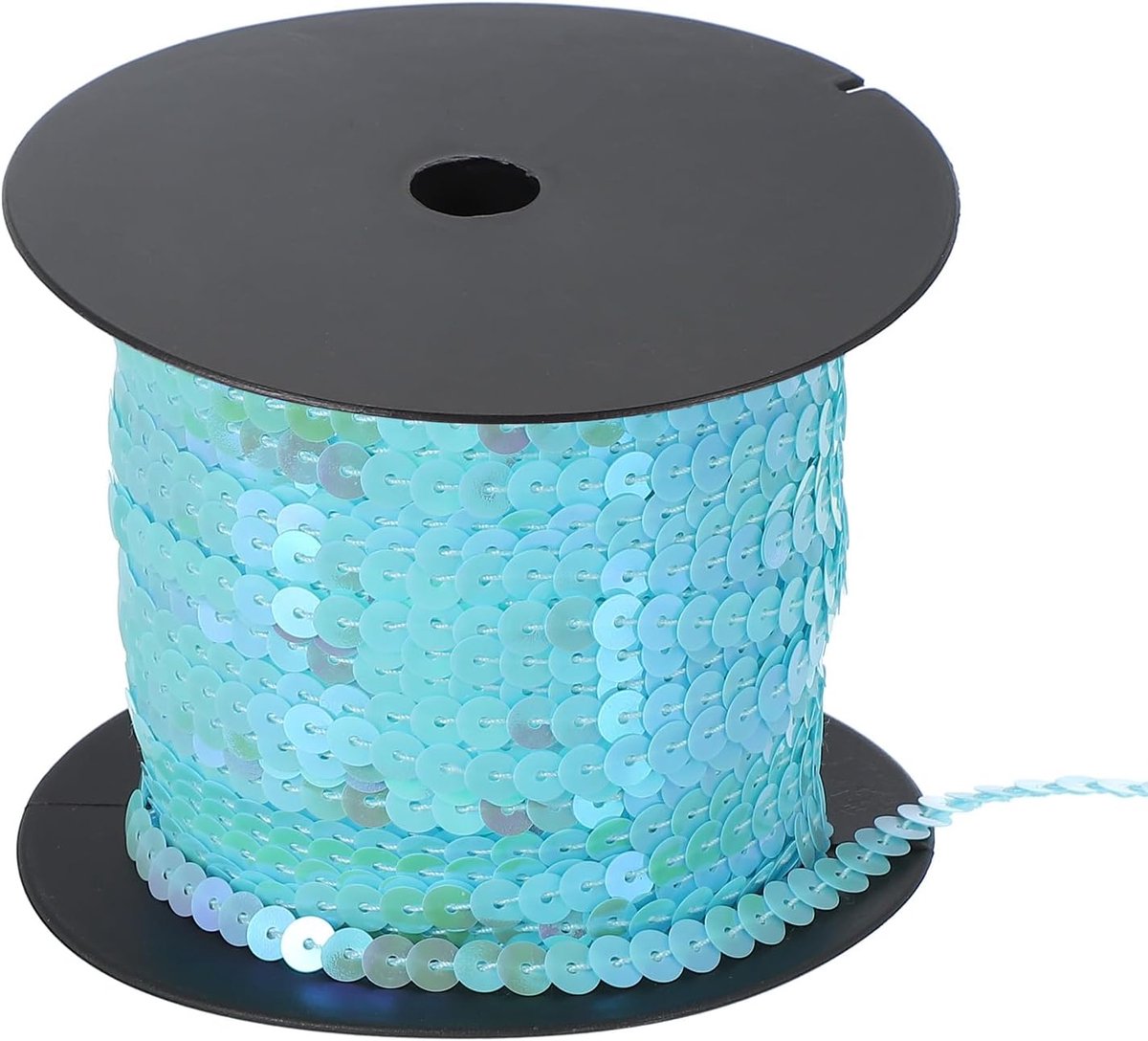 Paillettenlint, plat, 254 cm, rol met pailletten, 6 mm, paillettengaren, plat, voor accessoires, hemelsblauw