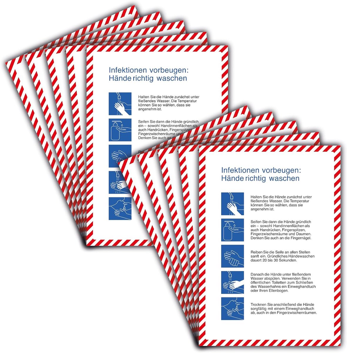 10 stuks infecties preventieve stickers, A4-formaat, 21 x 29,7 cm, de handen goed wassen, hygiënische voorschriften stickers met uv-bescherming, voor binnen en buiten