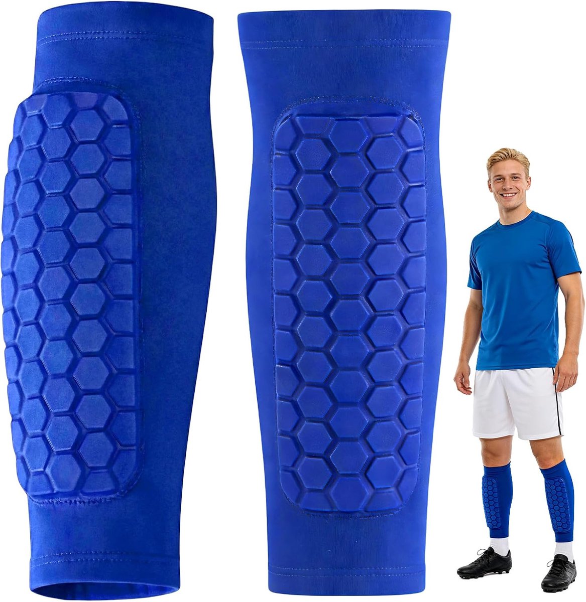 1 paar blauwe scheenbeschermerhouders, sportscheenbeschermers voor kinderen, skischeenbeschermers, voetbalscheenbeschermers, kuitbescherming, schokbestendige, voor jongens en Meisjes, 15+ jaar