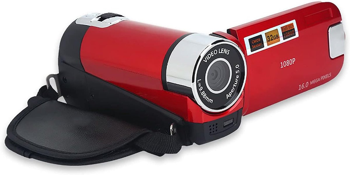 Digitale videocamera, DV Full HD 1080P 16X High Definition, 270 ° rotatie (EU rood)