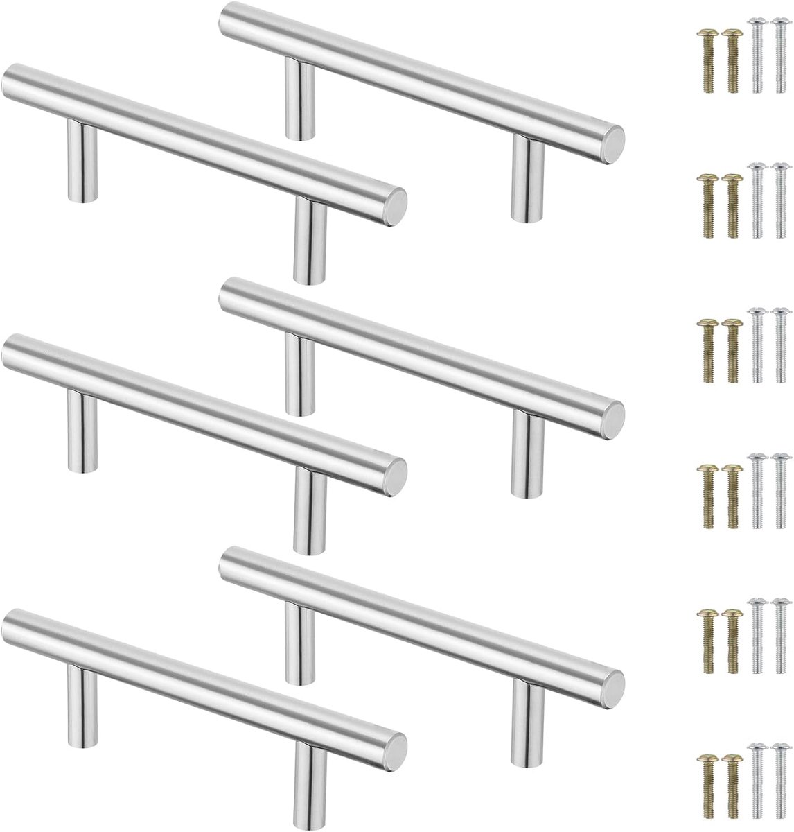 Handgrepen, 6 Stuks Meubelgrepen Zilver, Ladegrepen 76mm Gatafstand, Keukengreep van Roestvrij Staal, met Schroeven, Stanggreep voor Lade, Kast, Dienblad