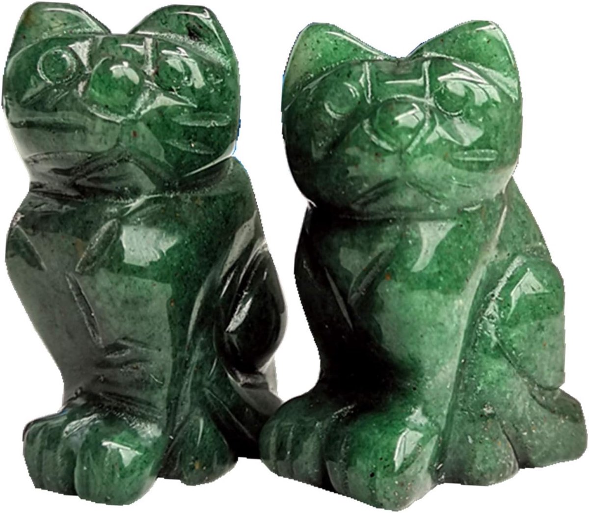 2 stuks natuurlijke groene aventurijn gelukkige kat kristallen en helende stenen figuren, 2 stuks, 3,9 cm, kantoordecoratie