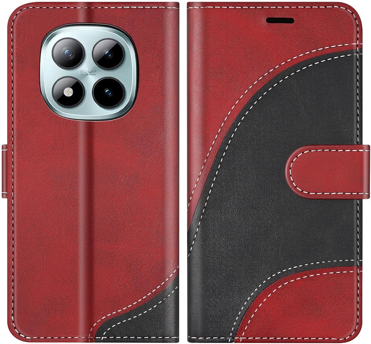Hoesje voor Xiaomi Redmi Note 15 Pro Plus 5G, PU Lederen Bookcase Portemonnee Beschermhoes Telefoonhoesjes, Flip Case Beschermhoesje voor Redmi Note 15 Pro Plus 5G, Rood