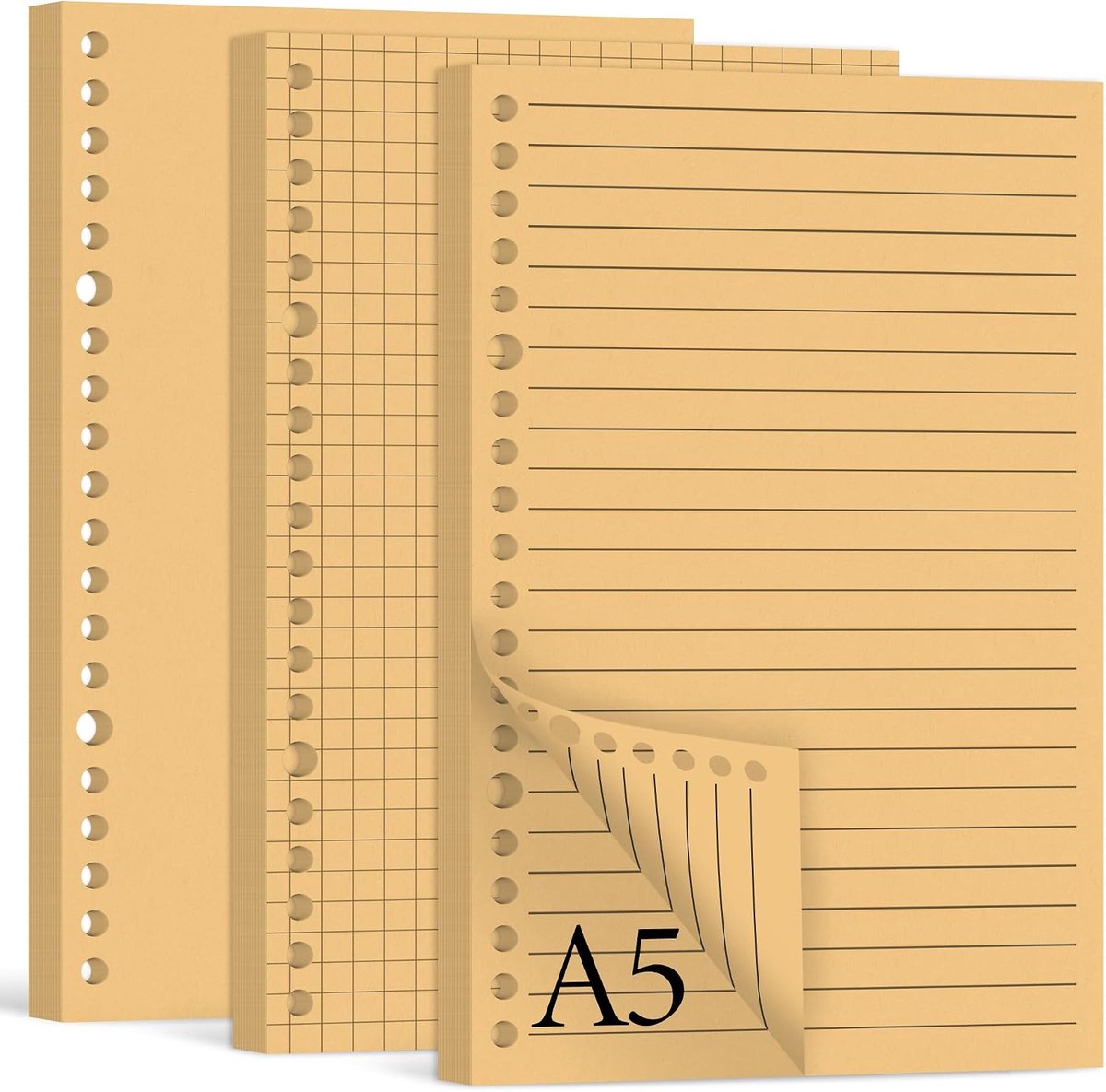 Navulpapier, 180 vellen a5 blanco papier navulbaar, 20 gaten, notitieblaadpapier voor notitieboek, dagboek, planner, schetsen (gelinieerd, gestippeld, blank)