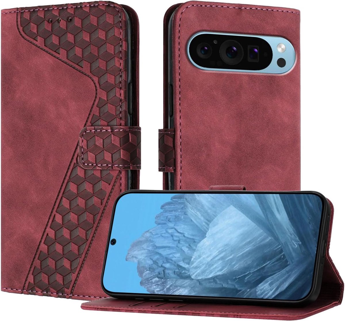 Hoesje voor Google Pixel 9 Pro XL, Telefoonhoesje Hoes Leer met Pasjeshouder, schokbestendig Wallet Case voor Google 9 Pro XL (rood)