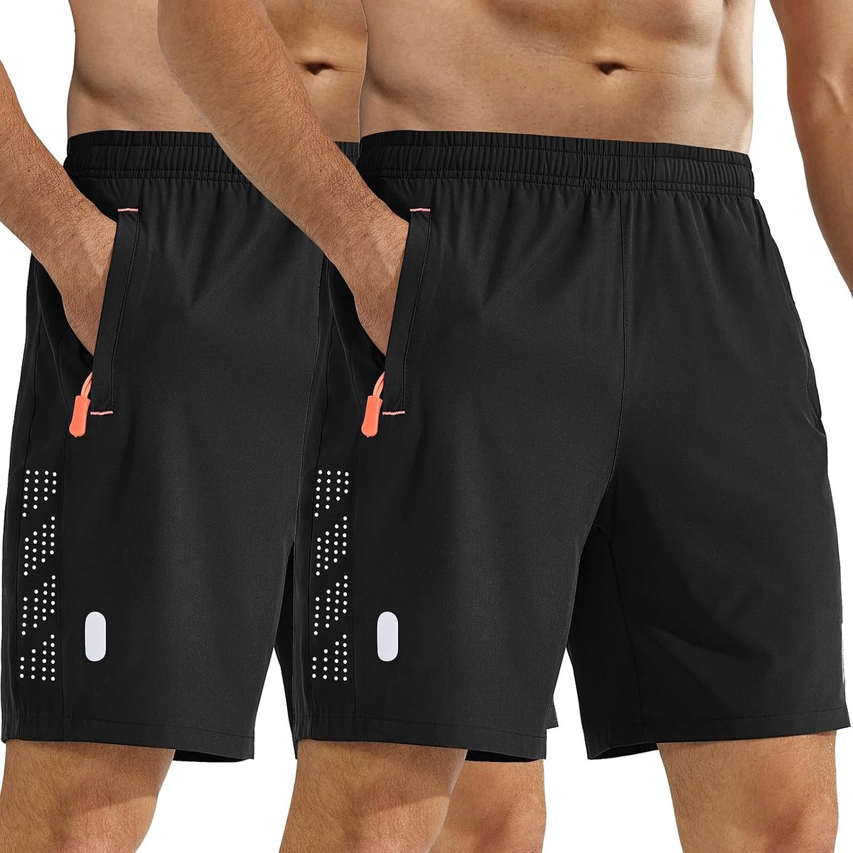 Sportbroek voor heren, ademende hardloopbroek, fitnessbroek, sneldrogend, gymshorts, jogging, functionele shorts met zakken met ritssluiting, verpakking van 2 stuks