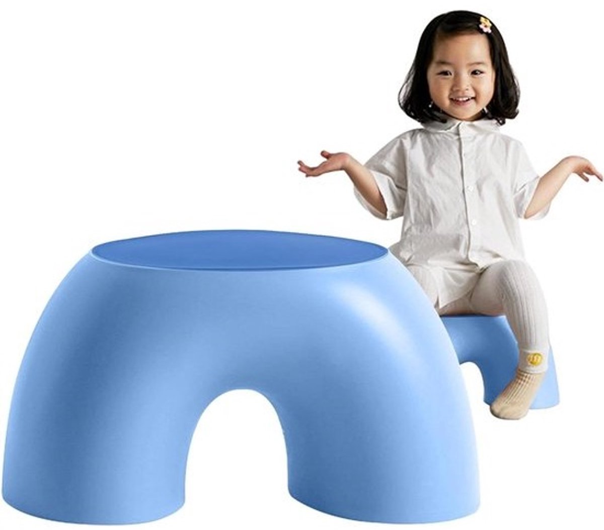 Kinderkruk - Halfronde kruk - Leren zitten - Antislip basis - 22 x 23 x 22 cm - Blauw