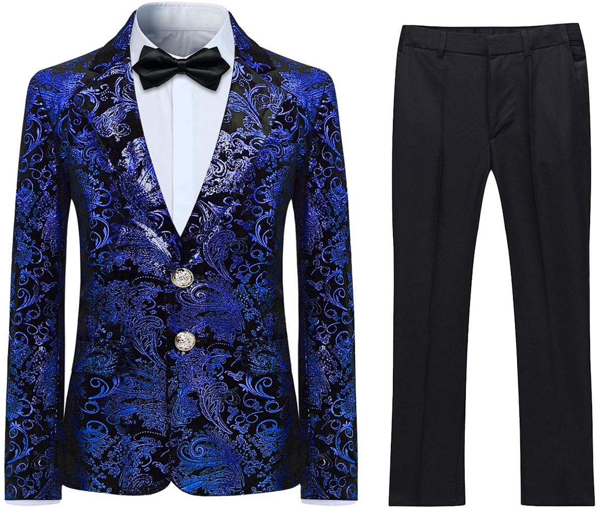 2-delig, klassiek, goudkleurig, bloemenpatroon, jacquard, slim fit, bruiloft, bal, tutu, jas en broek, 6 kleuren