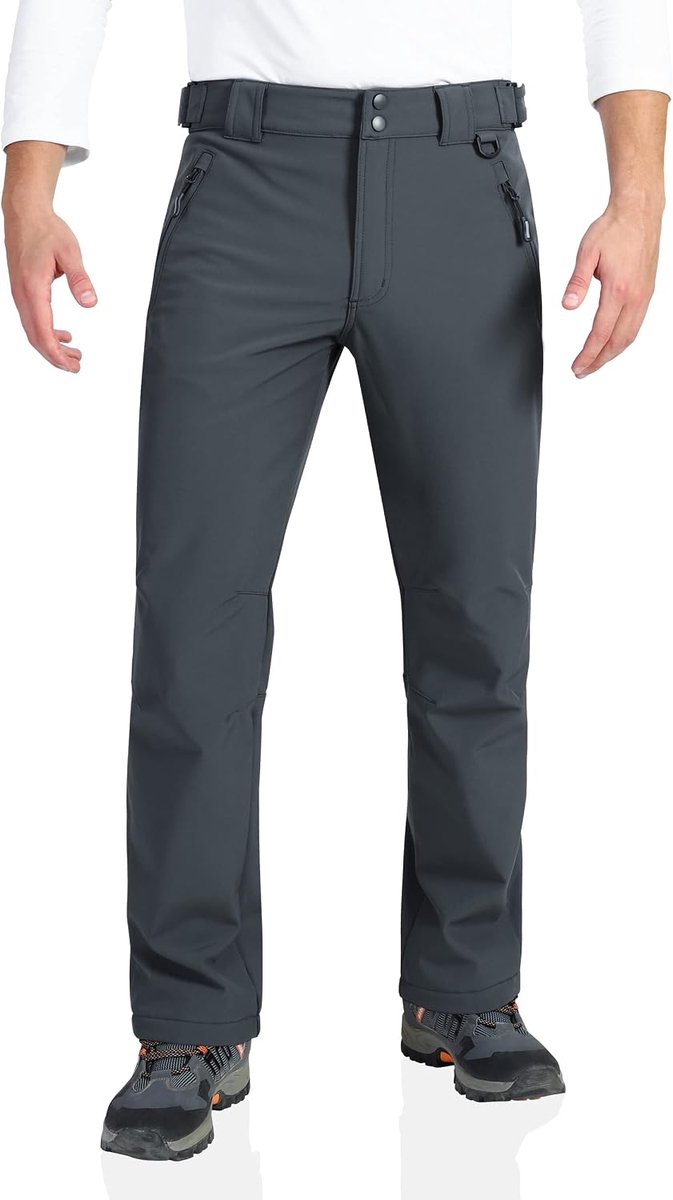 Ventures Softshellbroek voor heren, waterdichte outdoorbroek, winter, thermische broek, warm gevoerd, skibroek, snowboardbroek, winddicht, sneeuwbroek voor skiën, wandelen, trekking, donkergrijs, 30W / 30L