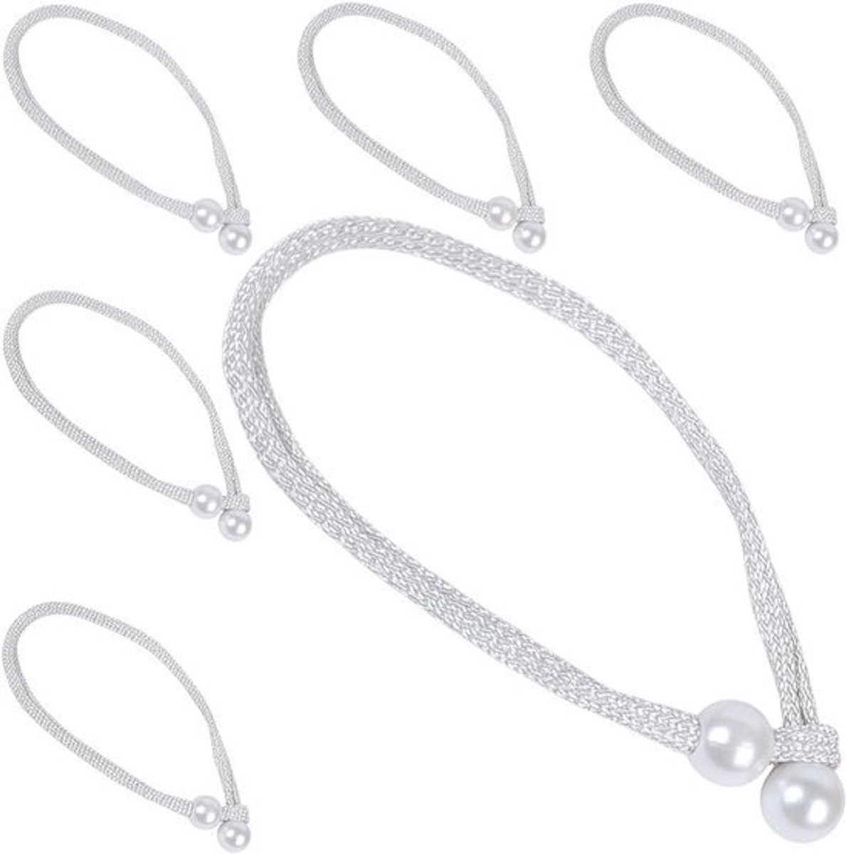 Gordijn Tiebacks - Gordijn Hangers - Gordijnen Sluiten - Parels en Koord - 43 cm - Wit
