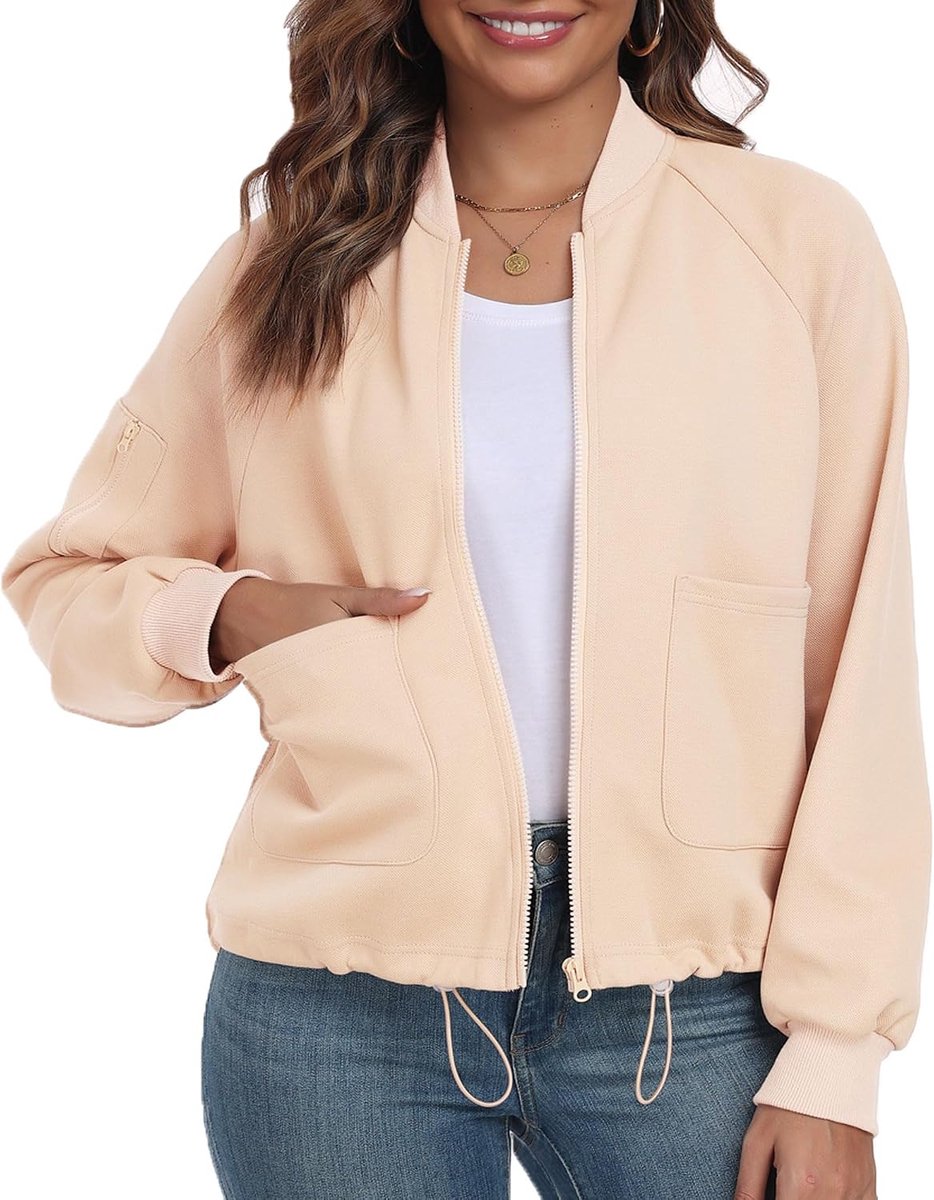 dames zip up blouson jas in casual bomberjackstijl lichte Solid Coat sweatjack