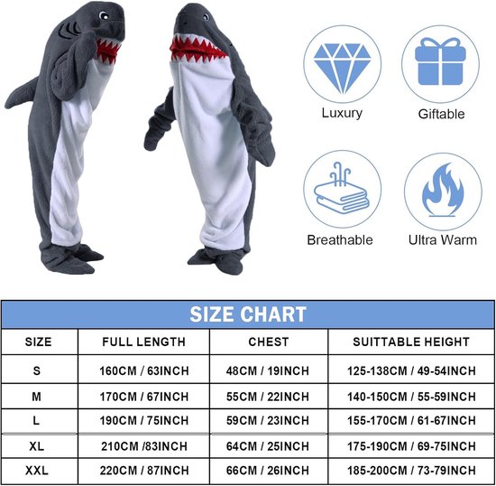 Flanellen Hooded Shark Blanket - Comfortabele Deken met Voeten voor Kinderen, Perfect als Verkleedkostuum en Slaapzak voor Feestjes — afbeelding 3