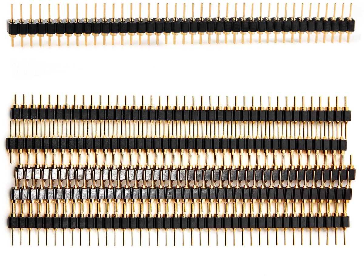 Ronde Pin Header Strip voor Arduino Gpio 40pin x 5st Mannelijke Headers Pins Recht Enkele Rij Goud Geplateerd Afstand 2,54 mm 0,1 inch Breakaway voor PCB Connector Raspberry Pi Machine