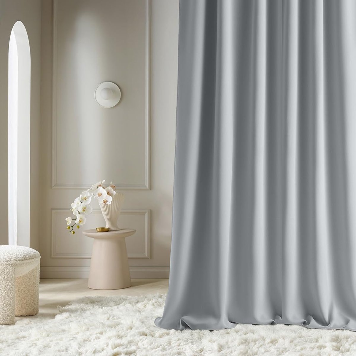 Aura Gordijnen met plooiband, 180 x 280 cm breed x hoogte, schuifgordijnen, modern, voor woonkamer, slaapkamer, lichtgrijs, 1 stuks