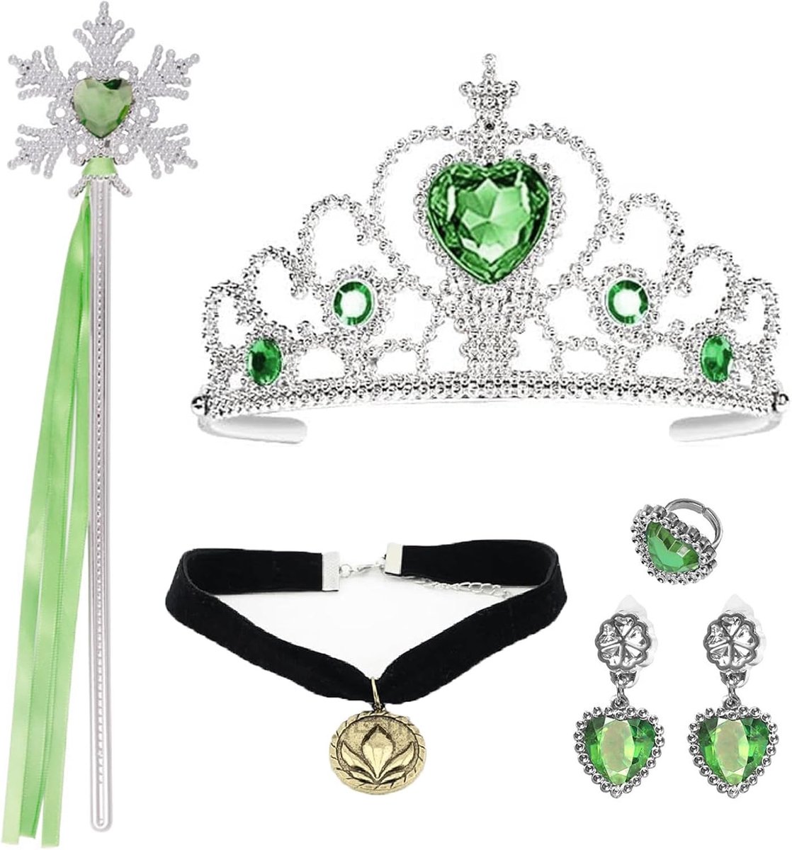 Prinsessen Kostuum voor Meisjes met Toverstaf, Kroon, Scepter en Sieraden voor Carnaval en Verjaardagsfeestjes
