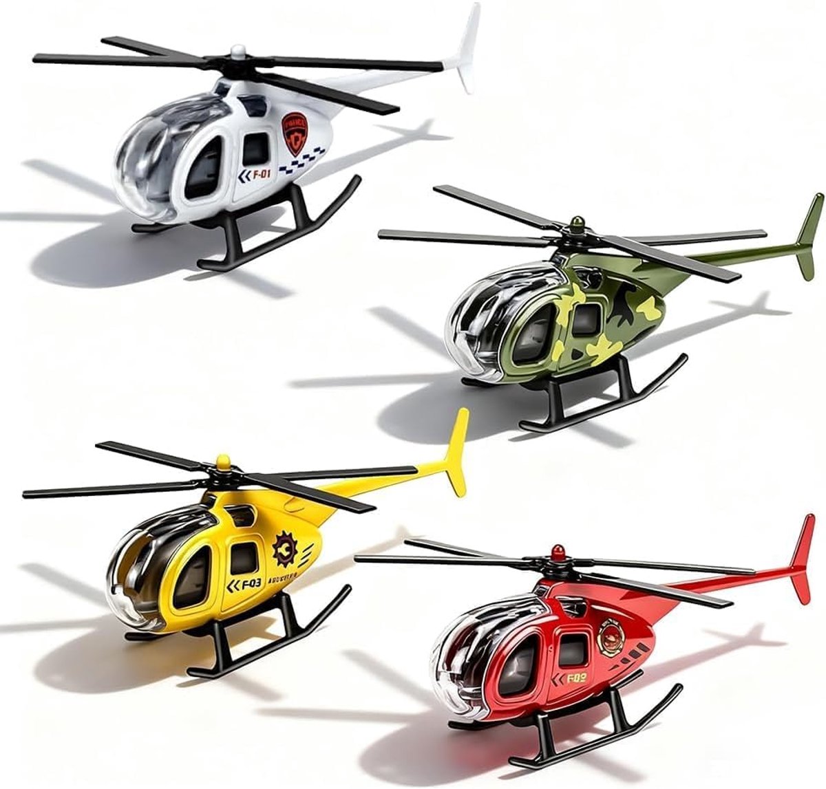 4 stuks vliegtuigmodel, simulatievliegtuig, helikopter, - 8,7 x 2,6 x 3,8 cm