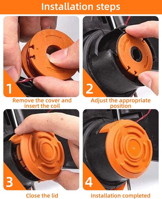 12 stuks grastrimmerdraad voor alle 20 V Worx grastrimmer en 2 stuks trimmerspoeldoppen, 12 spoelen, 2 deksels, trimmer spoelmodel WA0010, grastrimmer spoel voor grastrimmer compatibel met WG163 — afbeelding 3