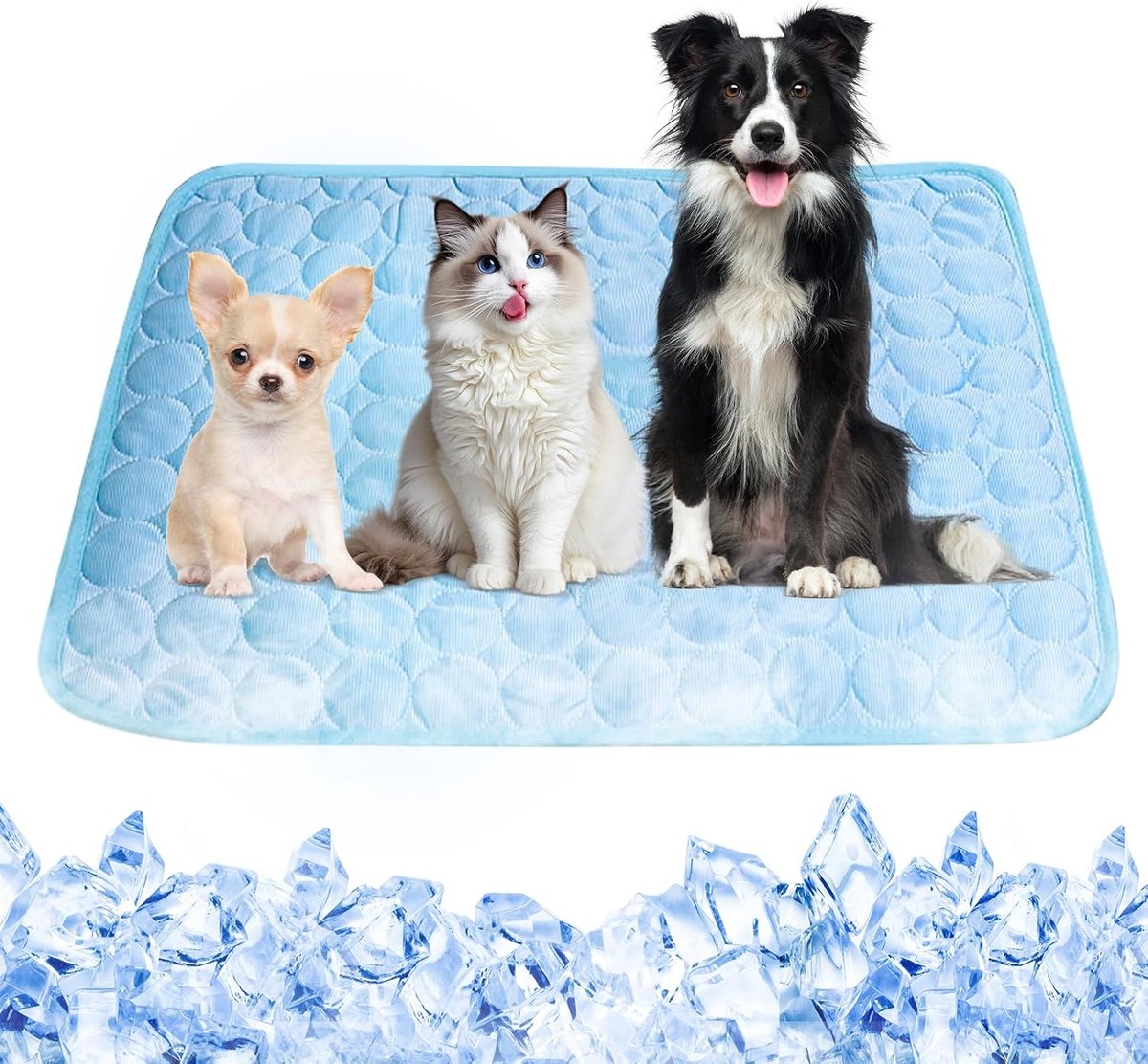 Koelmat voor honden, 70 x 55 cm, koeldeken voor dieren, afwasbaar, robuust, koelmat voor honden en katten, voor binnen en buiten en in kisten in de hete zomer (blauw)