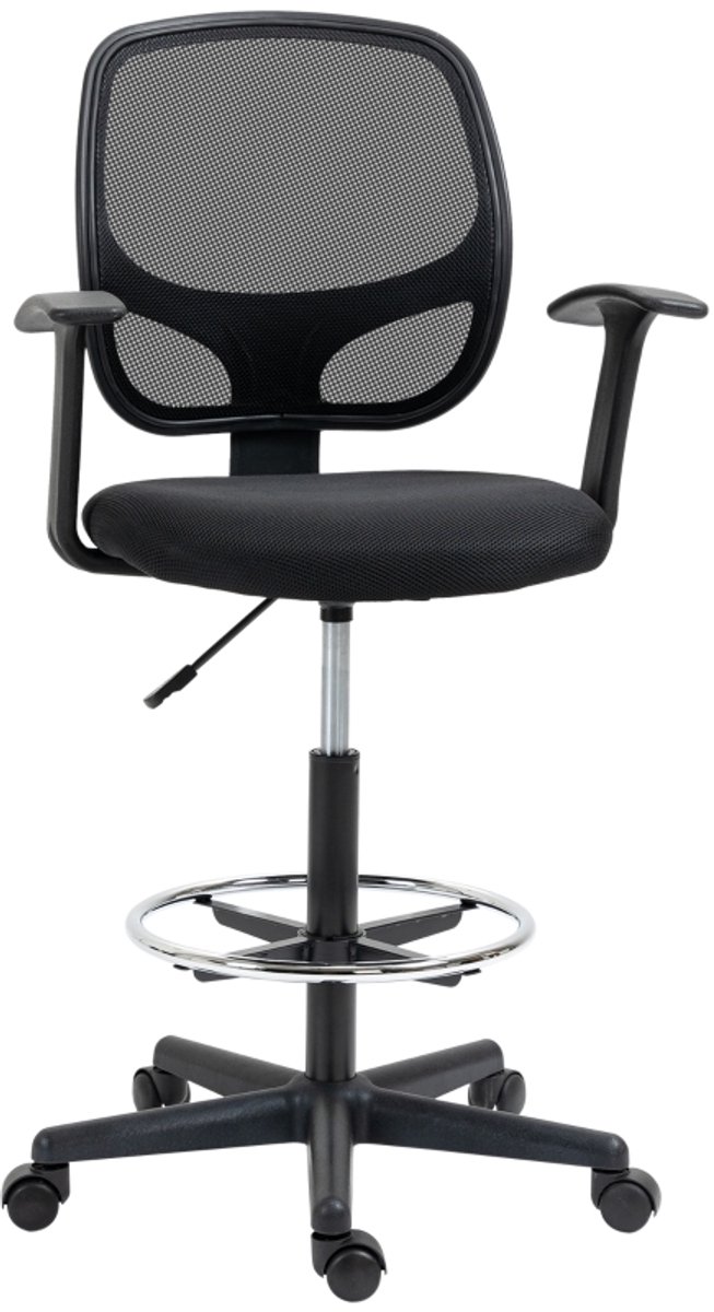 Bureaustoel 64x57x110-132cm Zwart Metaal Fauteuil Stoel Studeestoel Leestoel Met voetensteun en wielen Stevig en duurzaam Zacht en comfortabel Te gebruiken in de studeerkamer en kantoor