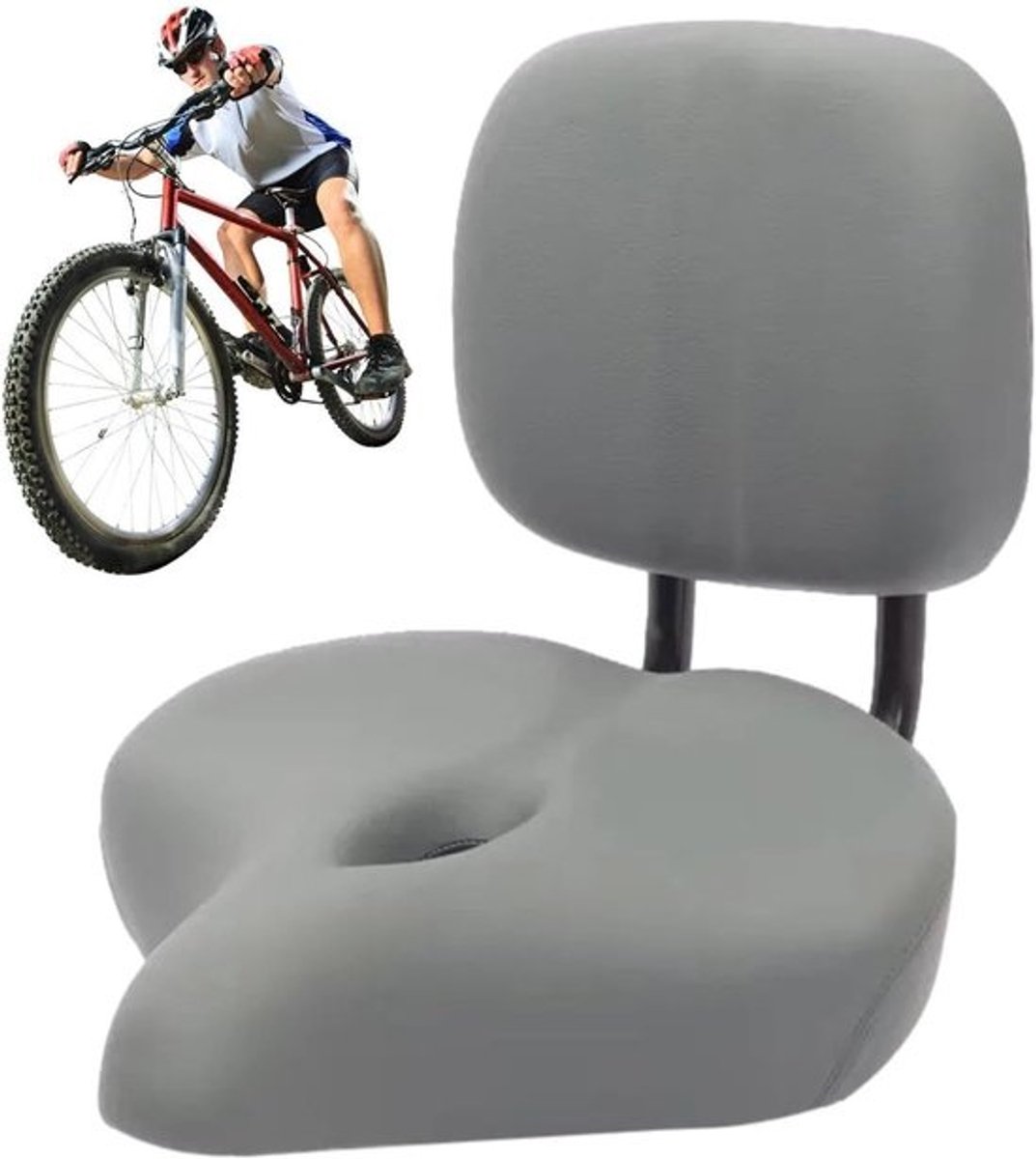 Fietsstoel met rugleuning - Passagierszadel Fiets - Comfortabel Fietsen - Schokabsorberend traagschuim - Extra breed - Grijs