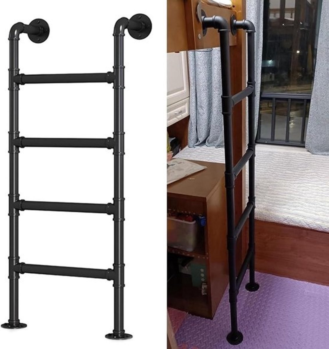 Klimladder - Opstapladder - Veilige Toegang - Stevig Metaal - Aanpasbare Hoogte - Zwart