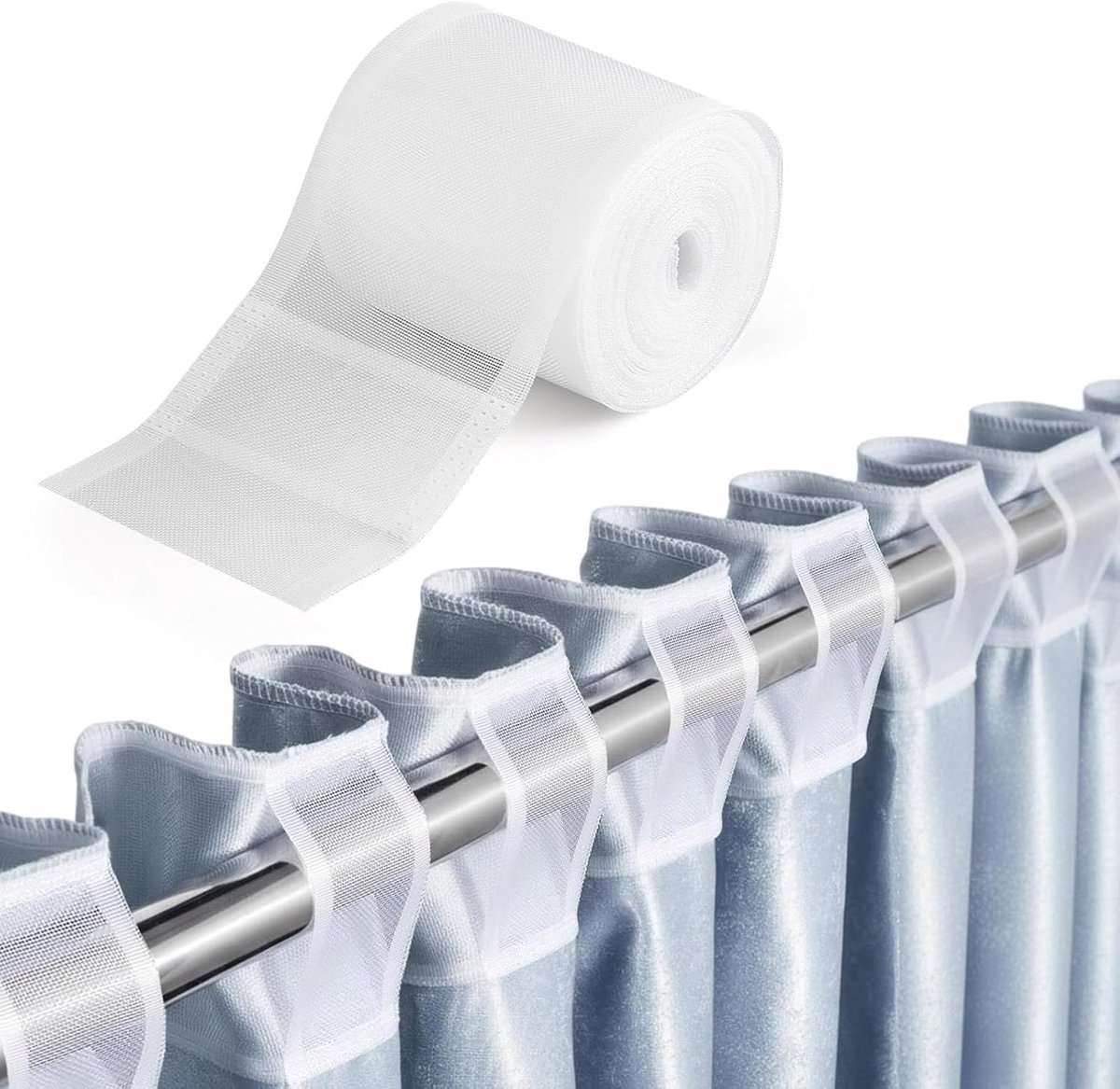 10 cm raamlijst, gordijnband, plooiband, gordijnband om op te naaien | Gordijnroede voor ramen, douche- en deurgordijnen, overlock-gezoomd, nylon, machinewasbaar, onzichtbaar en transparant