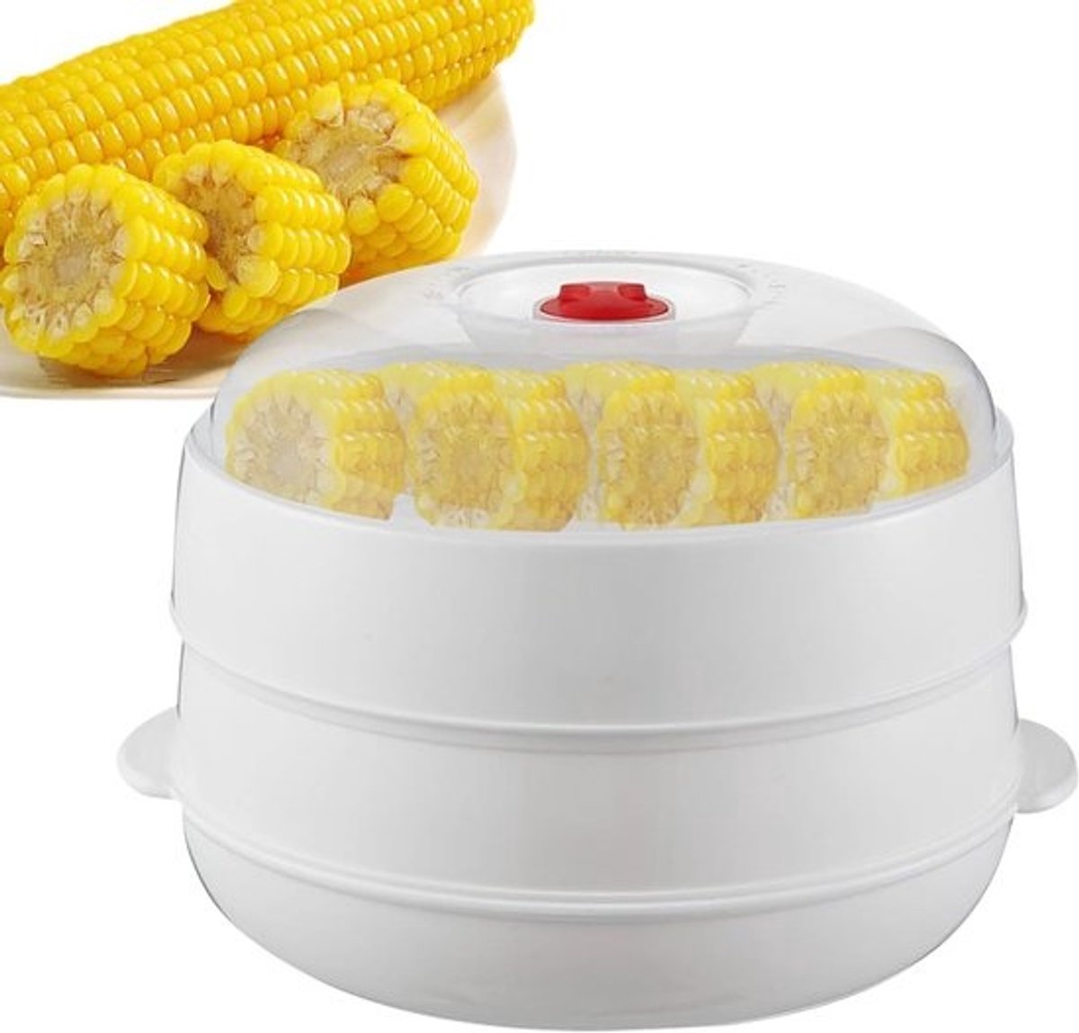 Magnetron Stoompan - Stoomkoker Groenten - Snel Koken - Transparant Deksel - Inclusief Bakje - Wit