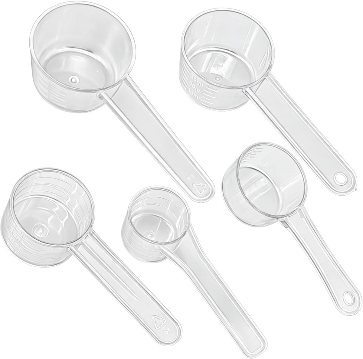6-delige Maatlepels met Gramverdeling, 5g 7,5g 10g 15g 20g 25g Transparante Kunststof Meetlepels voor Bakken, Koken en Koffiepoeder