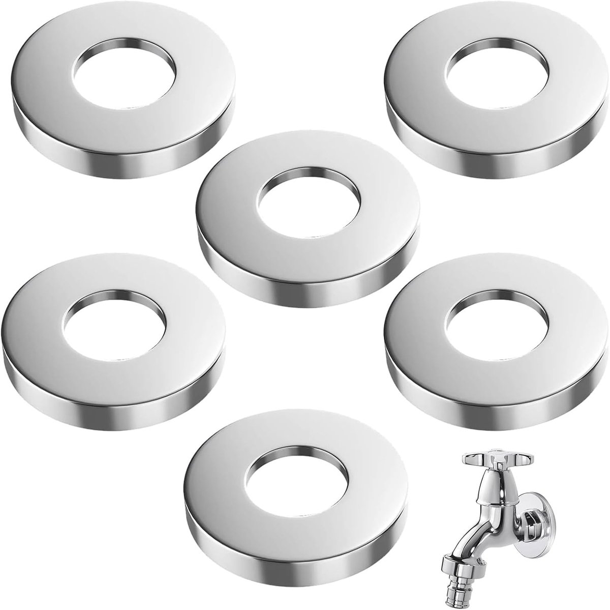 6 stuks roestvrijstalen buisrozetten (douche, kraan), ronde afdekplaten (leidingdoorvoer), decoratieve pijpafdekkingen (sanitair, waterleiding, wandgaten)