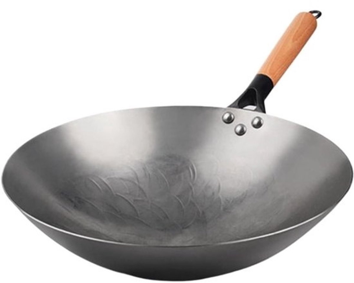 Wokpan ijzer - Smeedpan kookgerei - Roerbakken thuis - Handgemaakt ongecoat - 30 cm - Niet gespecificeerd