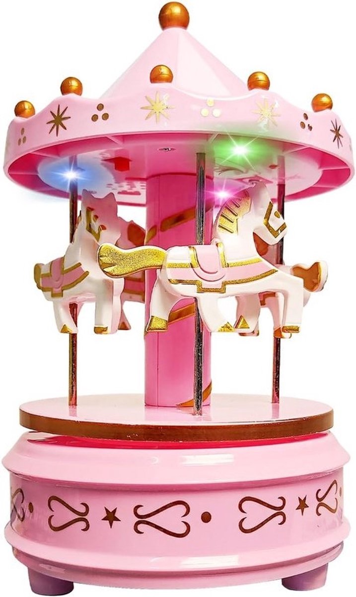 Muziekdoos Draaimolen - Decoratief Geschenk - Sfeerverlichting Kamer - Kleurrijke LED Verlichting - 18 x 10.5 cm - Roze