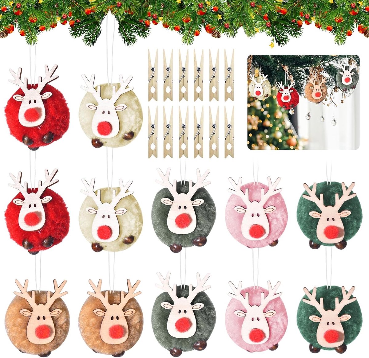 Kerstboomhanger van vilt en hout, unieke kerstdecoratie, elandversiering, hangende kerstversiering, feestelijke boomdecoratie voor een sfeervolle kerst