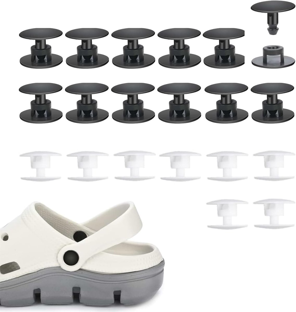 Knopen voor Crocs, 16 mm reservegespen, pop-klinknagels, kunststof drukknopen, afneembare gespen voor Crocs, reparatie en decoratie, 20 stuks