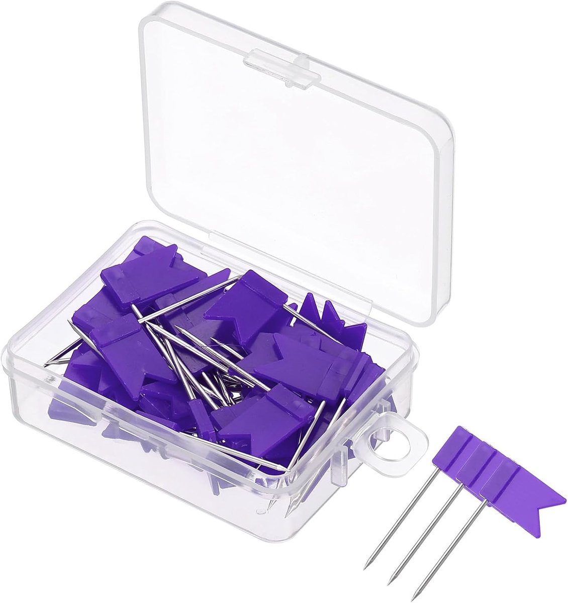 50 stuks vlagkaart drukstiften, 2,5 cm reiskaart pennen met plastic kop voor kurk, prikbord, afbeelding, kaart, hangend violet