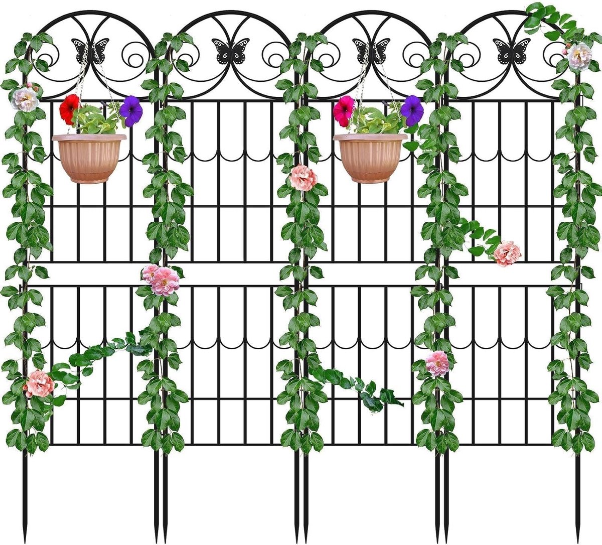Trellis voor Klimplanten - Set van 4 Zwarte Tuinsteunen voor Groenten, Bloemen en Klimrozen