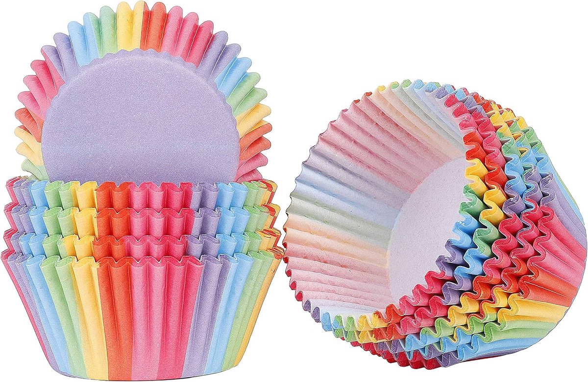 Papier voor cupcakes, 200 stuks, regenboogpapier voor cupcakes, muffin voor het bakken van taarten, verjaardag, bruiloft, feest