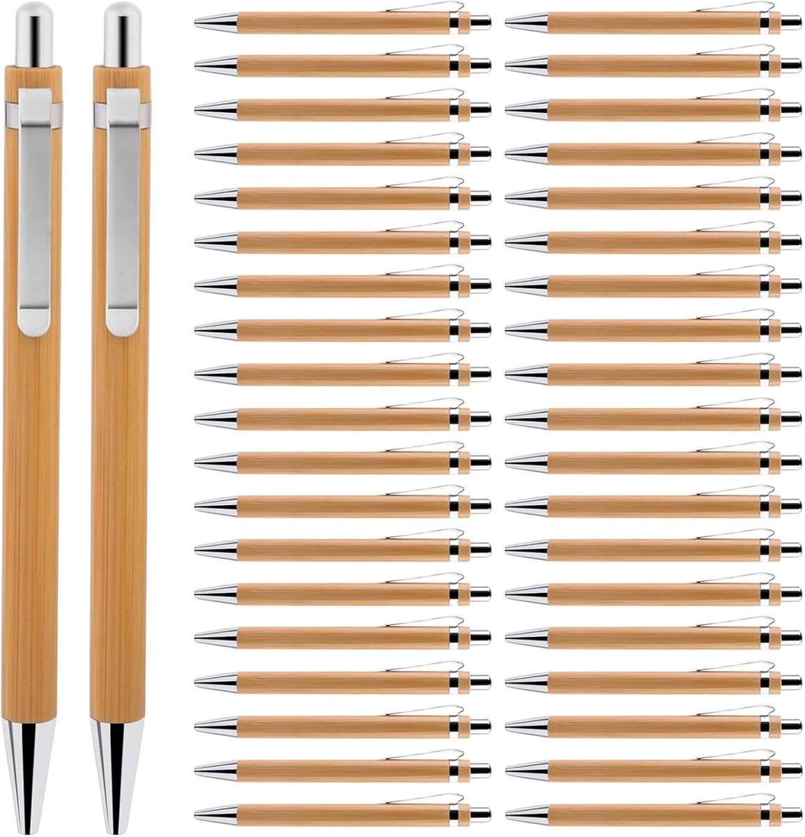 Balpen van bamboehout, 40 stuks, natuurlijk, zonder plastic, voor dagelijks gebruik, kantoor, elegant schrijfgereedschap